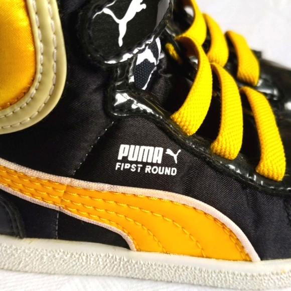 puma first round high top sneakers yellow & black patent toddler boys size 6 - Picture 10 of 11